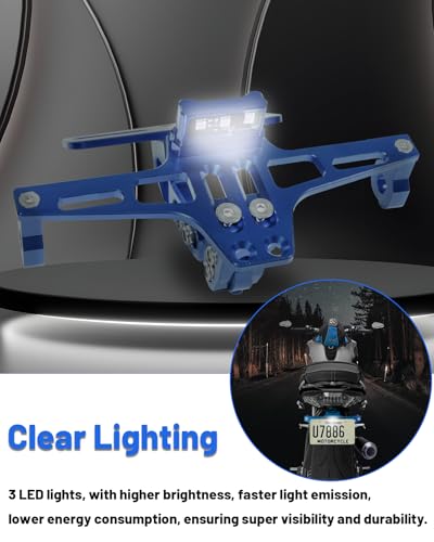 MDPROMCP Universal Motorcycle Fender Eliminator With LED Light CNC Aluminum License Plate Bracket (Blue) - size: Blue