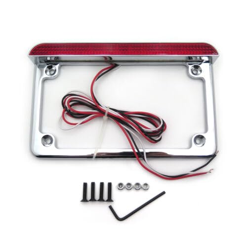 Billet Aluminum Motorcycle License Plate Frame with 6" LED Bar, Black Finish, Universal Fit for Custom Chopper, Bobber, and Metric Cruiser Motorcycles - color: Chrome, size: Flat LED