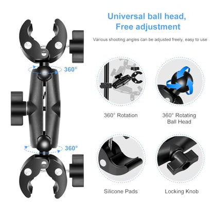 Double Mount Clamp for Action Camera, PULUZ Super Clamp Adapter Double Head Multifunction Holder for Motorcycle, Photography Light Fixture Bracket,Umbrella,Selfie Stick,Reflector - style: Double Mount Clamp