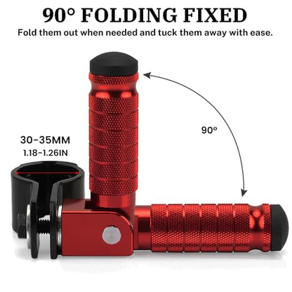 XINGWU M8 Motorcycle Foot Pegs 90 Degree Foldable Footpegs CNC Anti-Skid Footrest Universal for Yamaha Honda Suzuki Aprilia Electric Car Motorbike Mini Bike Dirt Pit Bike Passenger Pedal (Red) - color: Red