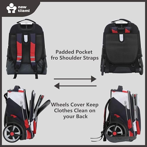 NEW TILAMI 20" Rolling Backpack for Teens Adults, Climbing Stairs Waterproof Backpack with Wheels for School Business Trave Camping with Laptop Compartment, Fit 17 Inch Laptop, Black - Red Combo - color: Black - Red Combo