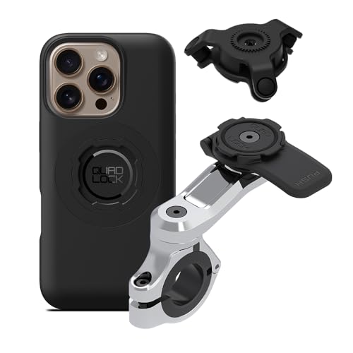 Quad Lock Motorcycle Handlebar Phone Mount PRO Chrome with Vibration Dampener and MAG Phone Case for iPhone 16 Pro - size: iPhone 16 Pro