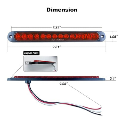 10" LED Trailer Brake Lights Bar Strip Aluminum Alloy Base Red Stop Turn Identification Side Marker Tail Lights Assembly for Truck Marine Boats, 15 LEDs 2Pcs - color: Red