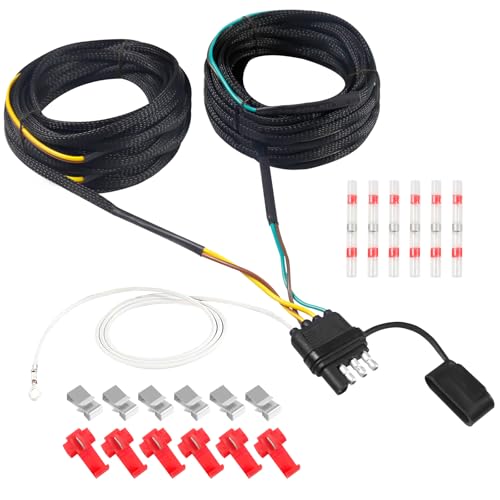 35FT 4 Pin 5 Wire Trailer Wiring Harness, Wishbond Trailer Light Kit 18 AWG Color Coded Wires Harness Trailer Connector Wire Plug for Tail Lights, Brake Lights and Turn Signals (35FT) - size: 35FT