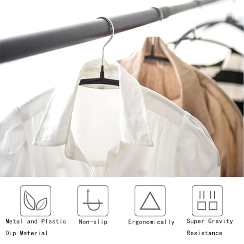 Premium PVC Coating Metal Hangers 20 Pack, Heavyduty, Non Slip Slimline, Suit Jacket T Shirt Hangers, Gold Hooks, Space Saving Clothes Hanger (Black) - color: Black