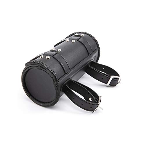 Motorcycle Fork Bag PU Leather Bike Handlebar Tool Bag Sissy Bar Roll Storage Bag - Small (Black A) - color: Black A