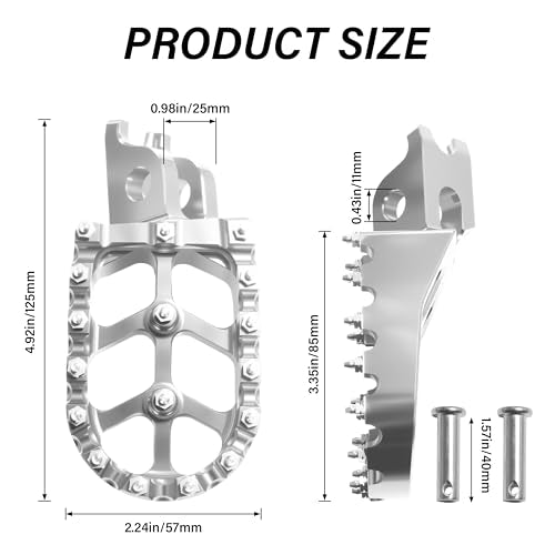 Dirt Bike Foot Pegs,Replaceable Footpegs CNC Machined Aluminum Wide Platform with Springs for CRF150R CRF250R CRF450R CRF250X CRF450X CRF300L CRF250L CR125 CR250 CRF1000L (Silver) - color: Silver
