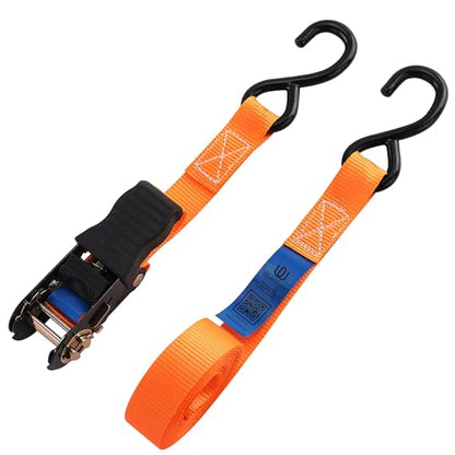 Ratchet Straps 2 Pack – 1 Inch x 13 Feet, 2000 lb Heavy Duty Tie Down Straps with S Hooks, Cargo Straps for Truck Trailer Motorcycle Straps, Luggage Straps