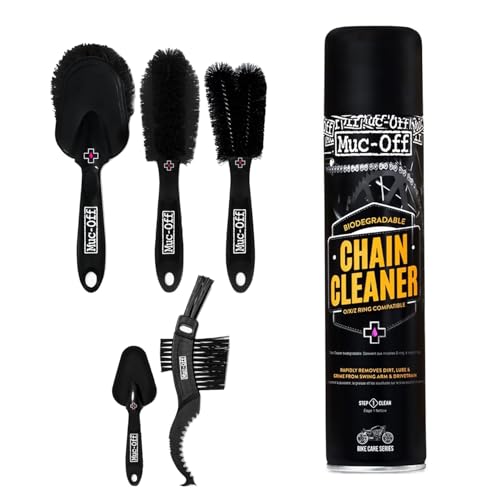 Muc-Off Motorcycle Chain Cleaner + 5x Bike Brush Kit | Motorcycle Chain Degreaser Cleaner with Chain Cleaning Brush Set | Instant Grease Cutting Formula | Easy to Use - size: 3.5 Fl Oz + 5 Brush Set