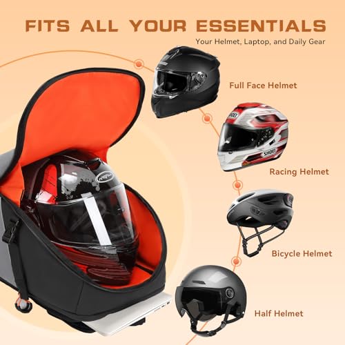 Motorcycle Helmet Backpack Large Capacity Reflective Waterproof Laptop Backpack with Padded Electronics Compartment Mochilas Para Motociclistas for Cycling Hiking Riding - style: Black