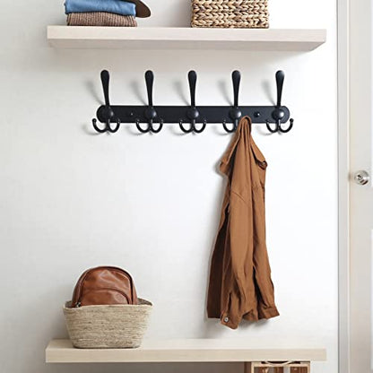 Dseap Coat Rack Wall Mounted - 5 Tri Hooks, Heavy Duty, Stainless Steel, Metal Coat Hook Rail for Coat Hat Towel Purse Robes Mudroom Bathroom Entryway (Black, 2 Packs) - color: Black, size: L=16" (2 Pcs)