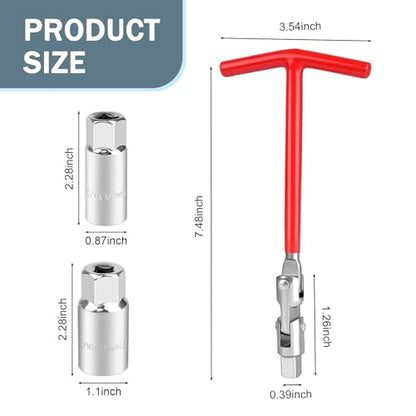 MLY 3 PCS Spark Plug Socket, T-Handle 5/8" (16mm) & 13/16" (21mm) Spark Plug Wrench Socket Set, Non-Slip Remover Installer Tool, Universal Fit for Motorcycles, Small Engines, Automotive Use (Red)
