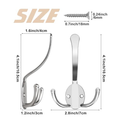 Homanu 10 Pack Coat Hooks Heavy Duty, Metal Three Prongs Large Coat Hooks Wall Mounted with 20 Screws, No Rust Silver Rustic Wall Hooks for Hanging Towel, Coat, Scarf, Bag, Hat, Cup, Key - color: 10 Pcs Silver