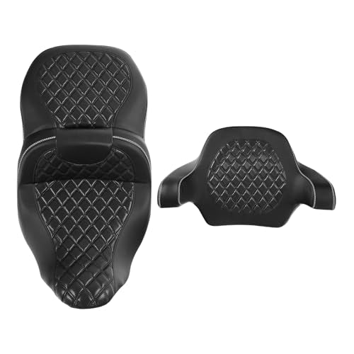 C.C. RIDER 2 Up Driver Rider&Passenger Seat and Wrap Around King Trunk Backrest fit for Harley Touring Road King Street Glide Road Glide Electra Glide 2014-2023 - color: 04# White+ Passenger Backrest