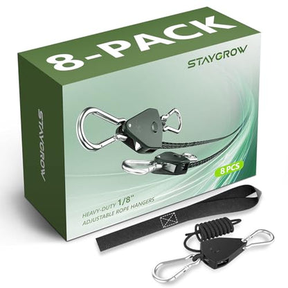 8-Pack 1/8” Ratchet Straps, Heavy Duty Ratchet Tie Down Straps Kayak Hanger with Reinforced Metal Gear Safety Lock, Rope Pulley System for Hanging Plants Grow Light and Various Tie-Down Uses - size: 8-Pack 1/8"