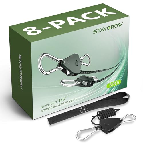 8-Pack 1/8” Ratchet Straps, Heavy Duty Ratchet Tie Down Straps Kayak Hanger with Reinforced Metal Gear Safety Lock, Rope Pulley System for Hanging Plants Grow Light and Various Tie-Down Uses - size: 8-Pack 1/8"