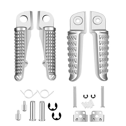 Footpegs Front and Rear Footrest Foot Pegs Compatible with Kawasaki ZX6R Z750 Z1000 ZX14 ZZR1200 ZX-10R ZX-9R, - color: Chrome#F+R