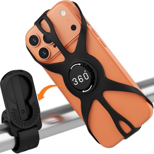 Bike Phone Holder, Motorcycle Cell Phone Mount- 360° Rotatable, Silicone Bicycle Phone Mount for Motorcycle Bicycle Scooter, for 15 Pro Max / 14/13, S10 and More 4.7-6.8" Phone - size: 1 Pack