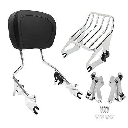 TCT-MOTORPARTS Sissy Bar Upright Passenger Backrest w/Pad Docking Hardware Kits Luggage Rack Fit for Harley Touring Models 2014-2025 - color: Chrome #3(2014-2023)