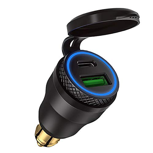 iMESTOU Aluminum DIN Plug 30W 5A Power Delivery Motorcycle Dual USB Charger QC 3.0 Quick Charge Power Adapter Waterproof Fits for 12V-24V BMW Ducati Triumph DIN Socket - color: Black