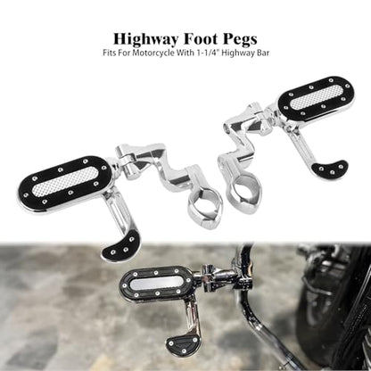 Motorcycle Highway Pegs with Flip-out Heel Rests Fit for Harley Touring Road Glide Street Glide Road King Electra Glide Sportster, Highway 1.25" Engine Guard Foot Pegs Chrome - color: Chrome
