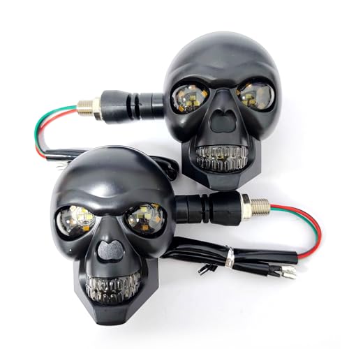 2PCS LED Motorcycle Turn Signal Light, Waterproof Skull Head Warning Light Decoration, 10 mm Screw Blinkers Indicator Replacement part (White for Constant On, Yellow for Turning