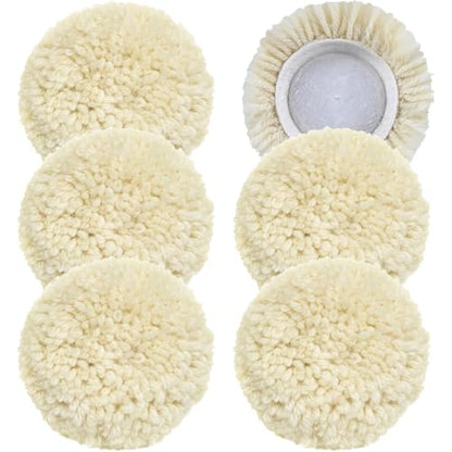6 PCS Wool Buffing Polishing Pads - 6 Inch Natural Wool Cutting Pads With Hook and Loop Backing, Compound & Polishing for Automotive Car Boats Glass Furniture Body Repair - size: 6" -6P