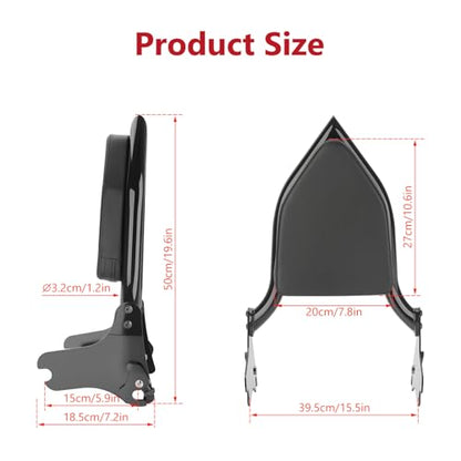 Motorcycle Rear Passenger Sissy Bar Backrest, Detachable Rear Backrest Cushion Pad Fit for Harley Touring CVO/Road King Street Road Electra Glide 1997-2008(Black) - color: Black