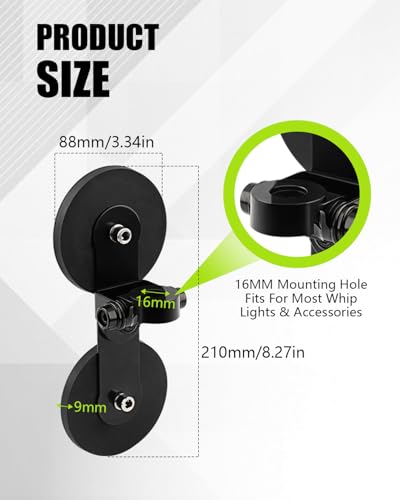 Strong Magnetic Whip Light Mount Bracket,No-Drill Universal Suction Base Holder for LED Whip Lights,Flagpole,CB Antenna for Off-Road Roof/Side/Rear Mount 1PC