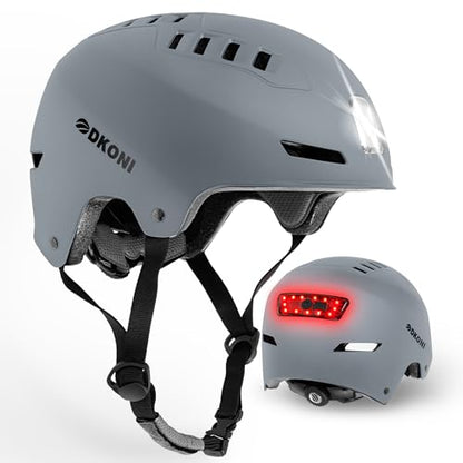 DKONI Bike Helmet with LED Lights Bicycle Helmets Commuter Cycling Helmet USB Rechargeable Front & Back LED Light Helmet for Adult Men Women - color: Grey, size: Medium: 20.5-22.5inch (52-58cm)