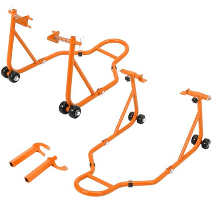 Motorcycle Stand Lift, 850lbs Front Rear Stand Lift Stand, Universal Paddock Lift Stand, Front Wheel Fork Stand, Rear U+L Fork Swingarm Spool Stand, for Parking, Maintenance, Cleaning