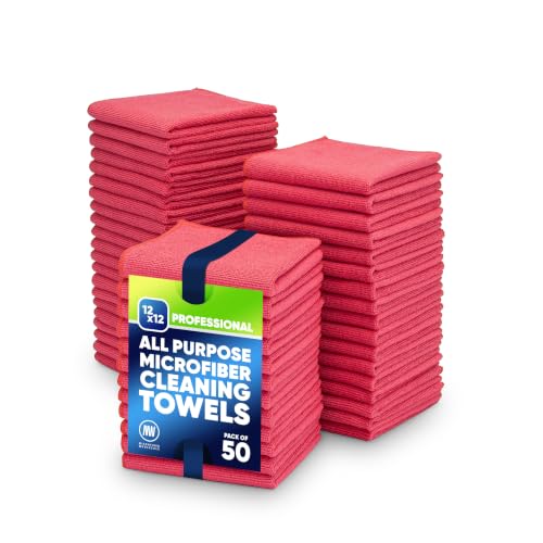 12" x 12" Microfiber Cleaning Cloths (50 Pack) - Reusable Towels, Wash Rags, Dust Cloth, All-Purpose: Kitchen, Dish, Cars, Shop, Glass (Red) - color: Red, size: 50 Count (Pack of 1)
