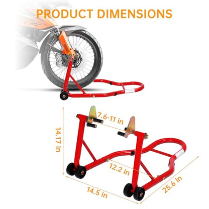 Heavy Duty Motorcycle Lift Stand Set, Front & Rear Wheel Paddock Stand with Adjustable Prong A dapter+L Swingarm Spool, 900 Lb Capacity for Bike Maintenance & Repairs, Red - color: Red