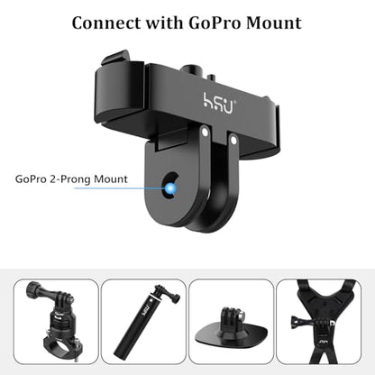HSU Magnetic Latch Mount for GoPro Hero 13 Black/GoPro Max 2, Quick Release Mount with 1/4''-20 Screw Hole Tripod Connector Port, Metal Dual-Latch Design, GoPro Mission 1/1 PRO Accessory