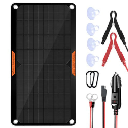 OYMSAE 10W 12V Solar Panel Car Battery Charger Portable Waterproof Power Trickle Battery Charger & Maintainer for Car Boat Automotive RV with Cigarette Lighter Plug & Alligator Clip - size: 10W