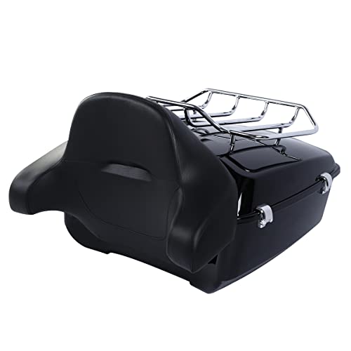 SLMOTO Vivid Black King Tour Trunk Trunk w/Chrome latch kit +Luggage Rack+Backrest Fits For Harley Davidson Touring Road King, Road Glide, Street Glide and Select CVO Models 2014-2024 - color: AStyle #14