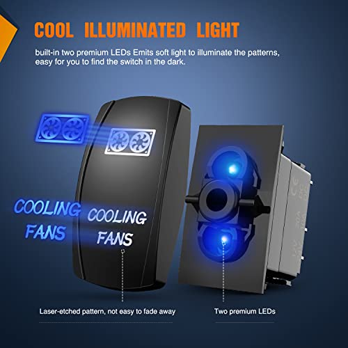 Nilight Cooling Fans Rocker Switch Led Light Bar 5Pin Laser On Off SPST switches 20A/12V 10A/24V Blue with Jumper Wires Set for Cars Trucks RVs - color: Blue, size: COOLING FANS