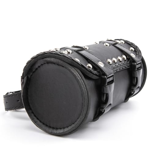 Mini Motorcycle Handlebar Bag Saddlebag Roll Tool Bag for Cafe Racer Bobber Chopper Storage pouch (Black A) - color: Black A