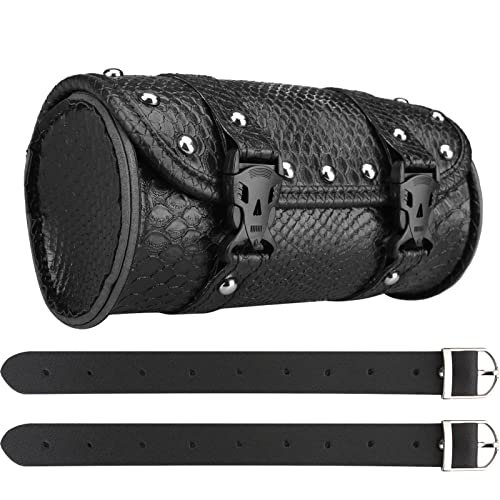 Neween Motorcycle Tool Bag, Motorcycle Fork Bag PU Leather Universal Saddlebag Front Fork Handlebar Sissybar Storage Roll Pouch for Sportster, Scooter (Medium, Black Crocodile) - color: Black Crocodile, size: Medium