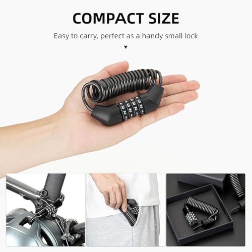 ROCKBROS Motorcycle Helmet Lock - 4 Digit Retractable Cable Lock for Bike, Stroller, Luggage - style: Straight+Bend