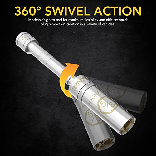 LEXIVON 5/8" Swivel Magnetic Spark Plug Socket, 3/8" Drive x 6" Total Length | Enhanced Magnetic Design with Thin Wall Socket, Cr-v Steel (LX-121) - size: 5/8-Inch x 6-Inch