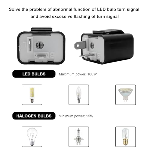 Sun Walker 12V Speed Adjustable 2 Pin LED Flasher Relay, LED Light Blinker Relays Fix Hyper Flash No Flash, 2-Pin Electronic Flasher Relay for Motorcycle Car Truck Turn Signal Light