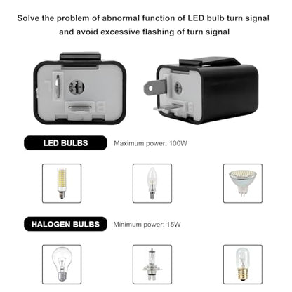 Sun Walker 12V Speed Adjustable 2 Pin LED Flasher Relay, LED Light Blinker Relays Fix Hyper Flash No Flash, 2-Pin Electronic Flasher Relay for Motorcycle Car Truck Turn Signal Light