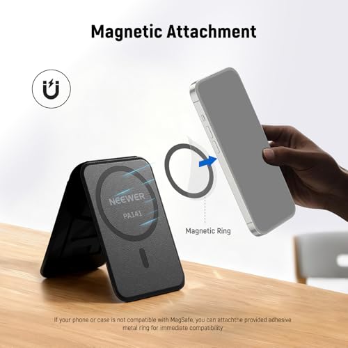 NEEWER Magnetic Phone Wallet with Card Holder, Foldable Desk Stand Lightweight Portable Leather Slim Cell Phone Card Case Compatible with MagSafe iPhone Samsung Android for Video Recording, PA141 - style: PA141
