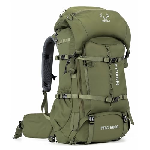 MOXULE Pro 5000 Frame Backpack - Meat Hauler Pack with Rain Cover for Outdoor- Lightweight, Green - color: Green 80l