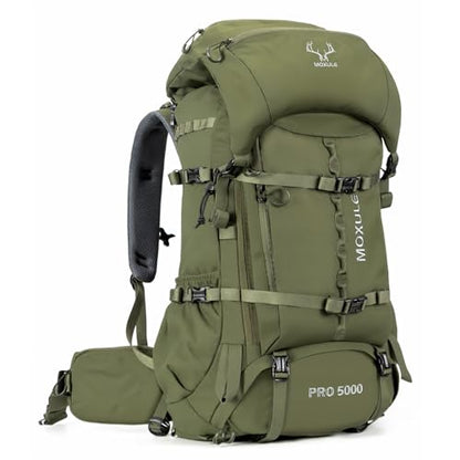MOXULE Pro 5000 Frame Backpack - Meat Hauler Pack with Rain Cover for Outdoor- Lightweight, Green - color: Green 80l