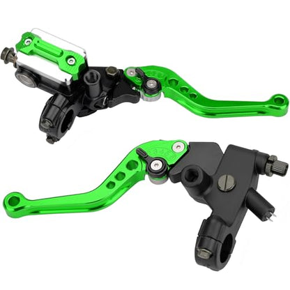 Universal Motorcycle Brake Lever 7/8" 22mm Handlebar CNC Hydraulic Master Cylinder Reservoir Clutch Pump Left & Right Set - color: Green