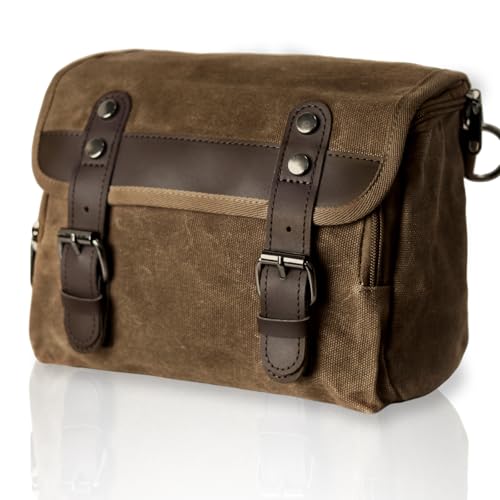 Motorcycle Bags Vintage Motorcycle Tool Bag Waterproof Messenger Bag Bike Tank Bag Saddle Bag Canvas Sissy Bar Bag Handlebar Bag for Powersports Camera Bag Gift for Men - color: brown