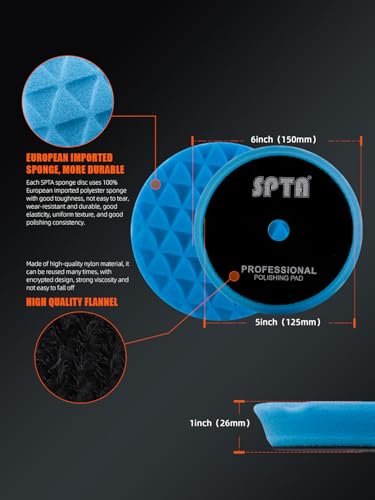 Polishing Pads, 5Pc 5 Inch 125mm Orbital Buffer Polisher Pads and 1Pc Microfiber Buffing Pads, Foam Polish Pad for Compounding, Polishing and Waxing, for 5''/125mm Backing Plate Car Polisher -TPP5MIX - size: 5inch (125mm)