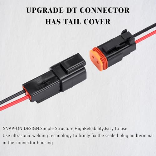 2 Pin DT Connectors Waterproof,2 Wire Connector 16 AWG Automotive Electrical Connector, 2 Pin Male and Female Plug Quick Disconnect Connectors for Car Truck Motorcycle Marine Boat(5 Pairs) - size: DT 2P